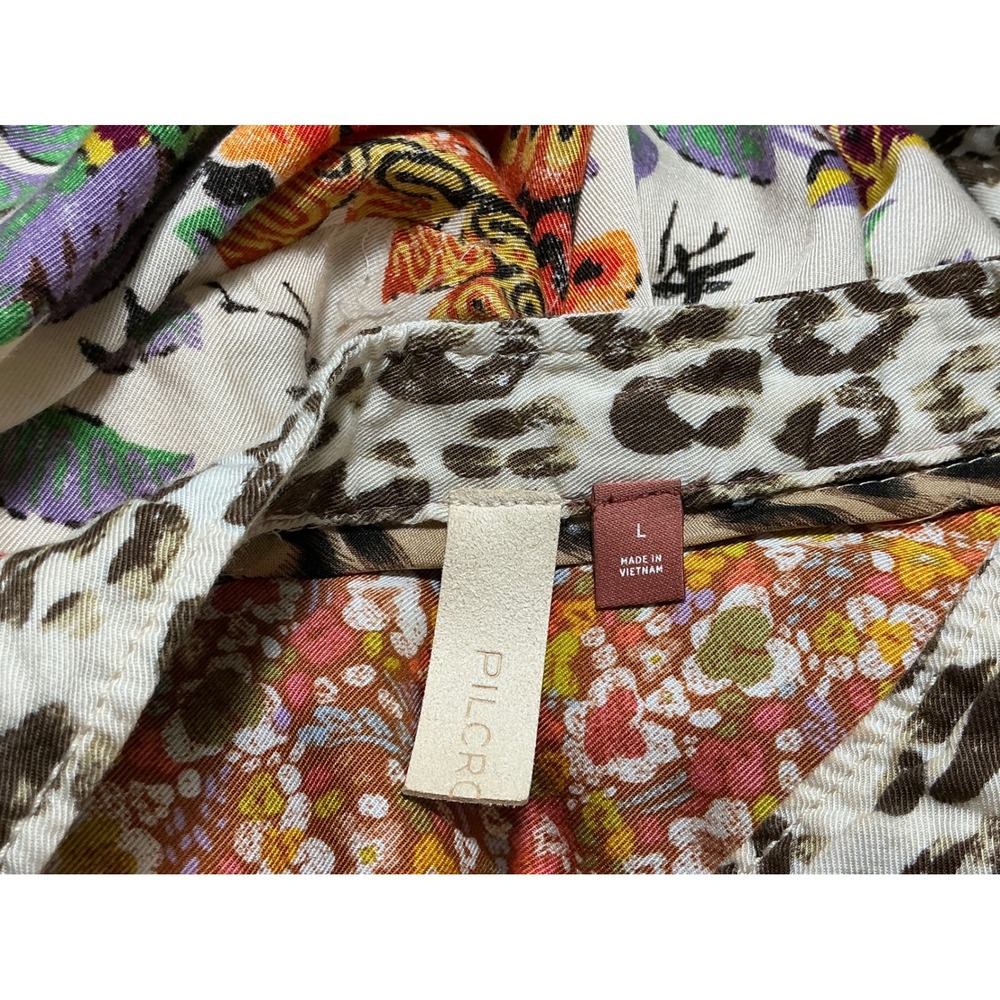 Pilcro Anthropologie Mixed Media Leopard Floral Patchwork Button Down Shirt L - Picture 8 of 10